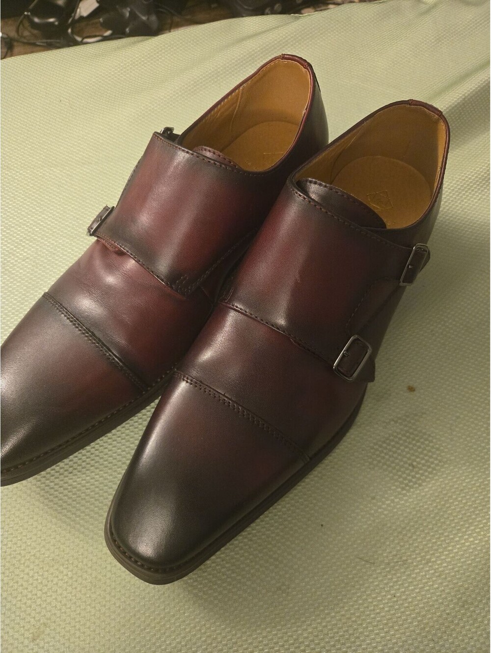 La Milano Men's Leather Double Monk Strap Dress Shoes - Burgundy Size 11